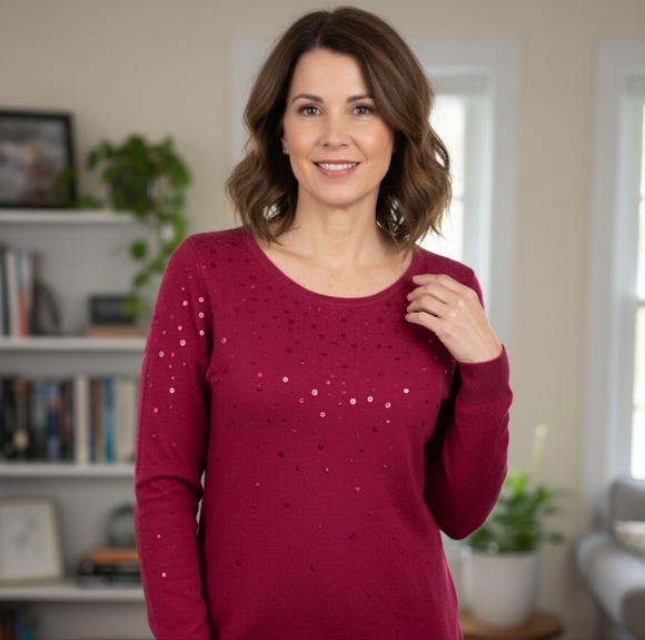 Pendleton  Sequin Long Sleeve Blouse Cashmere - Picture 8 of 8